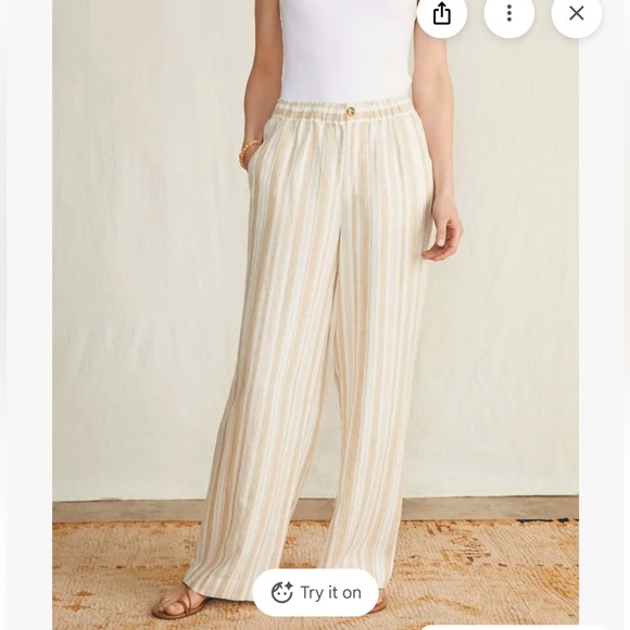 Faherty Monterey Linen Pants pull on night rise wide leg women’s large NWT - Picture 3 of 4